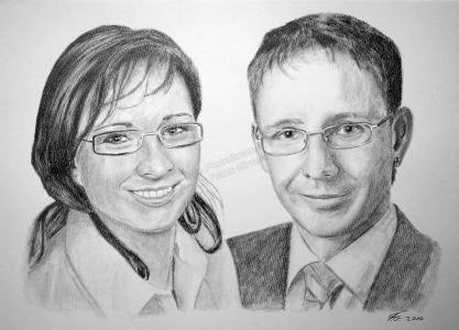 Bleistiftzeichnungen, Portraitzeichnung  von Geschwistern, Kinder Portrait zeichnen lassen, Mann und Frau Paarzeichnung Paarportrait