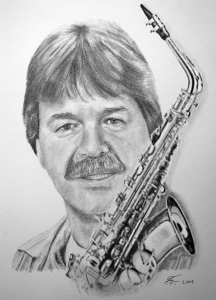 Bleistiftzeichnung, Portraitzeichnung, Bleistiftzeichnungen von Männern, Bleistift-Portraits, Portraitzeichnungen mit Bleistift, Saxophone