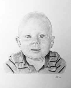 Eine Kohlezeichnung Portraitzeichnung eines Babys, Babyportrait