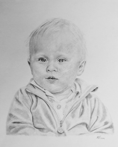 Eine Kohlezeichnung Portraitzeichnung eines Babys, Babyportrait