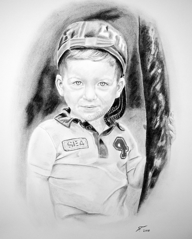 Eine Kohlezeichnung Portraitzeichnung eines Kindes - Junge