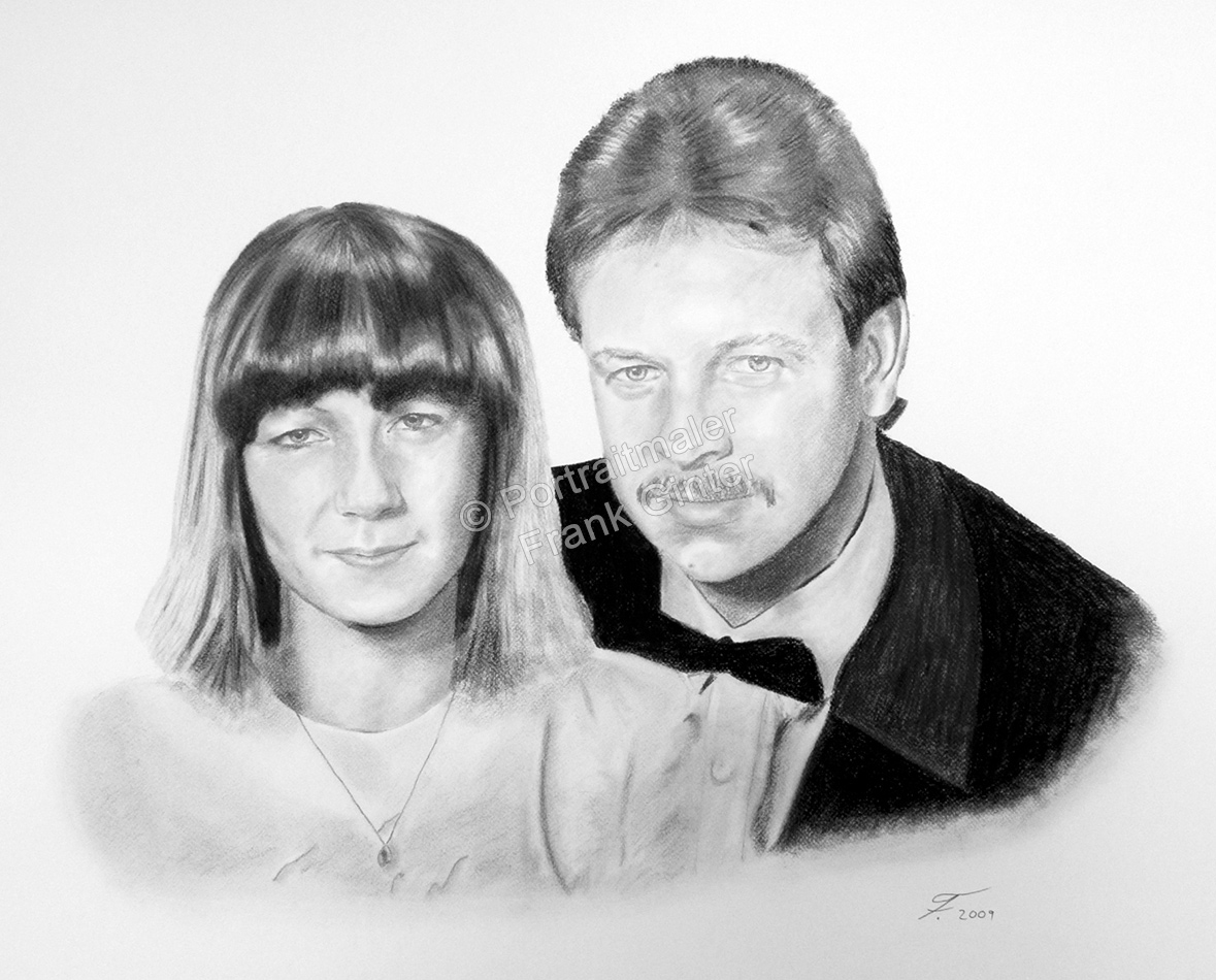 Eine Portraitzeichnung - Kohlezeichnung Mann und Frau Paarzeichnung Paarportrait