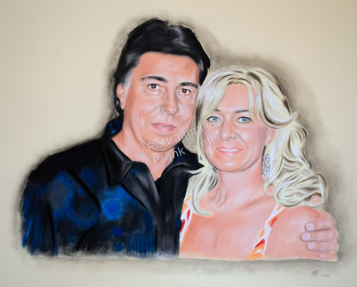 Ein Portraitgemälde - Pastellgemälde Mann und Frau Paargemälde Paarportrait