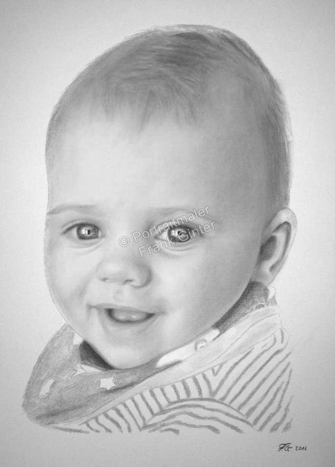 Bleistiftzeichnung Baby, Portraitzeichnung - Babyzeichnung, Babyportrait, Bleistiftzeichnungen Baby-Portrait