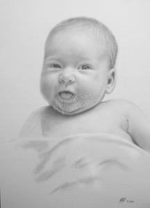 Bleistiftzeichnung Baby, Portraitzeichnung - Babyzeichnung, Babyportrait in Bleistift, Bleistiftzeichnungen Baby-Portrait