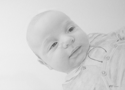 Bleistiftzeichnungen Baby, Portraitzeichnung mit Bleistift - Babyzeichnung, Babyportrait, Baby-Portrait-Zeichnung