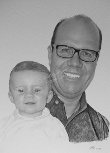 Bleistiftzeichnung, Portrait, Kind mit Onkel, Familien-Portraits zeichnen lassen Kinder-Portrait, Portraitzeichnung