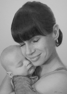 Bleistiftzeichnungen, Portraitzeichnung, Mutter und Baby, Portrait zeichnen lassen